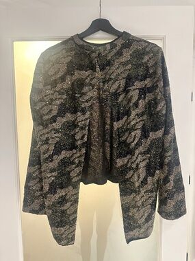 BCBGMaxAzria Olive & Black Sequin Camouflage Jacket